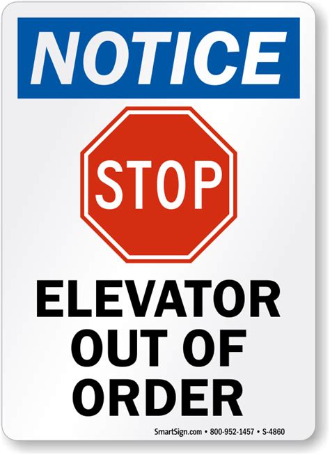 Printable Elevator Out Of Order Sign